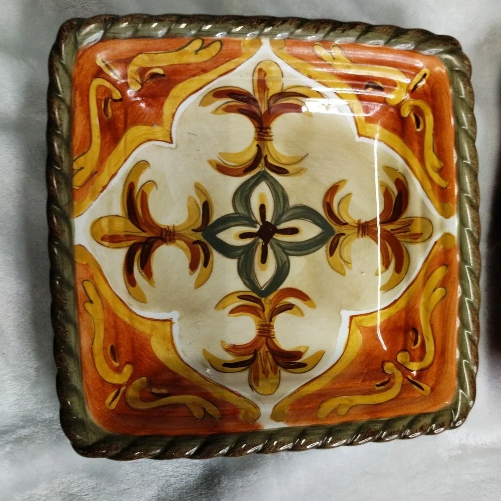 Artimino Siena Tuscan Square Plates Set of 2 Italy‎ Hand Painted Rope Rim